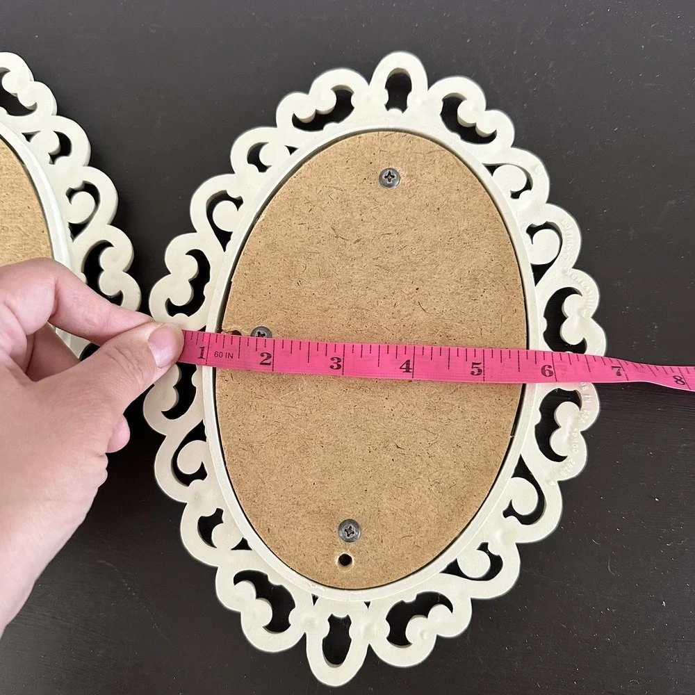 Set 2 Homco Oval Mirror Wall Decor Faux Rattan 1978 Boho Retro White Cottagecore